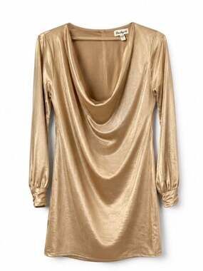 About Us Cowl Neck Long Sleeve Mini Dress in Golden Size Large